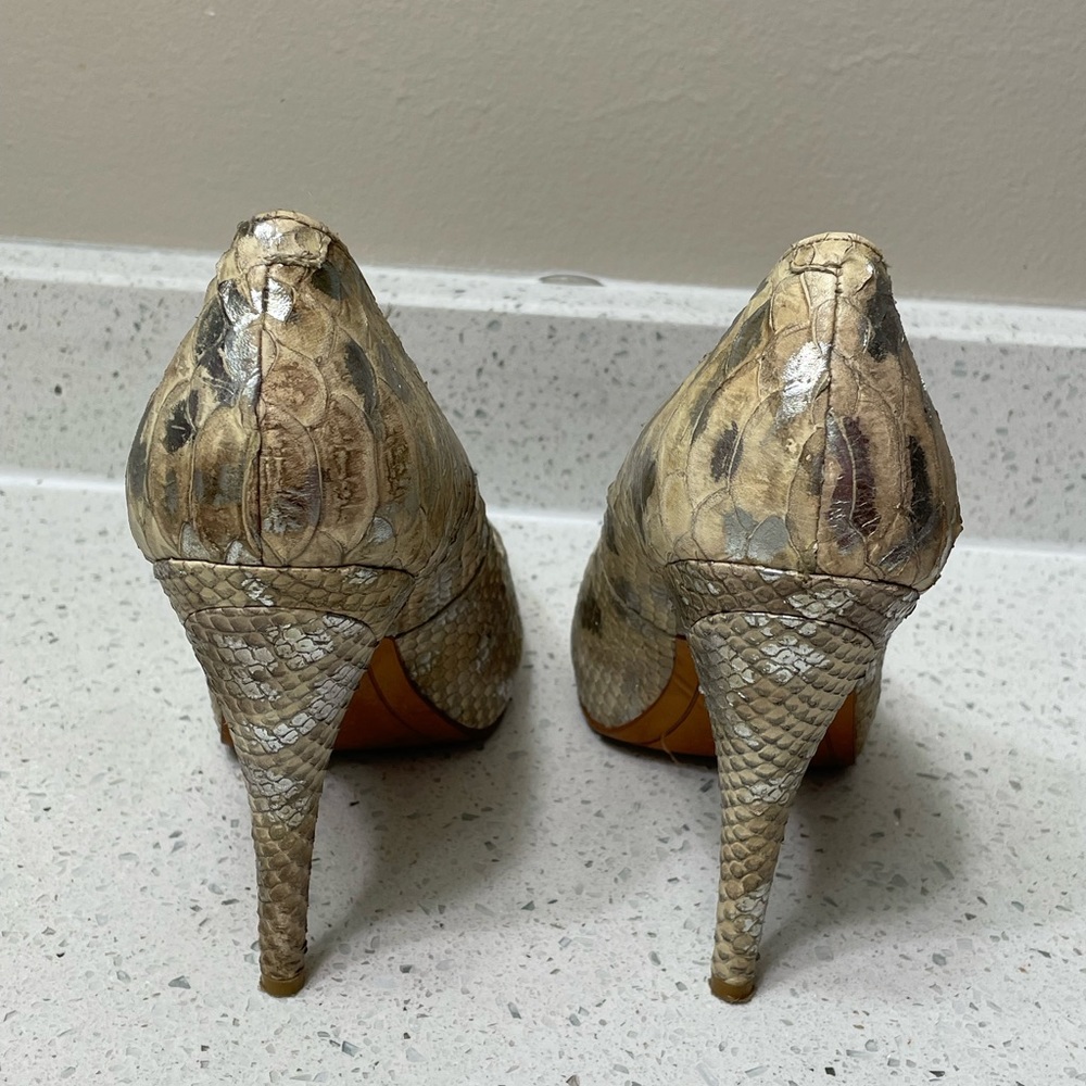 Joan&David Metallic Embossed Python Champagne Heel - image 3